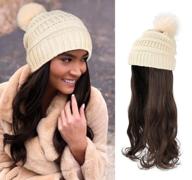 🧢 aynnqueen slouchy cable hat wig: women's beanie with hair extensions, knit winter hat (medium brown-khaki) logo