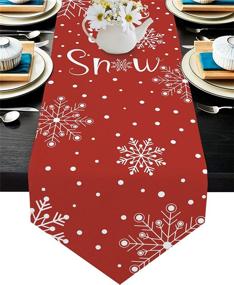 img 4 attached to 🎄 SODIKA Christmas Let it Snow Table Runner - Morden Red and White 13 x 90 Inch for Stylish Dinner Parties, Holiday Wedding Table Setting, and Decor
