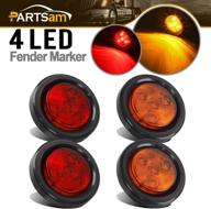 🚛 partsam 4) 2" round led red/amber clearance/side marker light with reflex for trucks & rvs - complete kit with grommet mount and wire pigtail logo