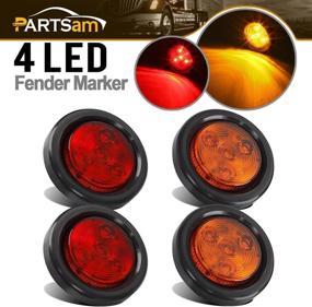 img 4 attached to 🚛 Partsam 4) 2" Round LED Red/Amber Clearance/Side Marker Light with Reflex for Trucks & RVs - Complete Kit with Grommet Mount and Wire Pigtail