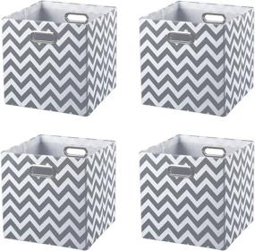 img 4 attached to BAIST Foldable Canvas Cube Storage Bins | Decorative Closet Baskets for Nursery Bedroom Shelf Toys | Set of 4