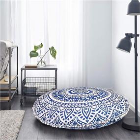 img 4 attached to 🪑 Gokul Handloom Large Mandala Floor Pillow – Comfortable Home Car Bed Sofa – Bohemian Round Meditation Cushion Cover – Ottoman Pouf Cover