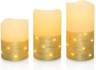 🕯️ flameless led candle set with daily timer | bemoment flickering candles | string lights stay lit | golden stripes decorative | real wax | battery powered | set of 3 (4"5"6" x 3") логотип