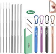 vantic metal reusable straws, 4 pack collapsible stainless steel 🌈 straws with brush & case in blue, purple, black, and rose gold logo