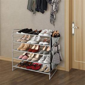 img 2 attached to Stackable and Expandable Shoe Rack with 5 👞 Tiers, Side Pockets for 6 Shoes - Silver (Simple Trending)