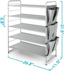 img 1 attached to Stackable and Expandable Shoe Rack with 5 👞 Tiers, Side Pockets for 6 Shoes - Silver (Simple Trending)