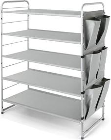 img 3 attached to Stackable and Expandable Shoe Rack with 5 👞 Tiers, Side Pockets for 6 Shoes - Silver (Simple Trending)