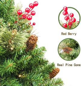 img 3 attached to HomeKaren 30-Inch Prelit Christmas Tree Set - Pathway & Porch Decoration with LED Battery Operated Lights for Outdoor Xmas Decor - Entrance, Driveway, Yard, Garden - Red Berries & Pine Cones