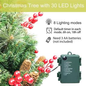 img 2 attached to HomeKaren 30-Inch Prelit Christmas Tree Set - Pathway & Porch Decoration with LED Battery Operated Lights for Outdoor Xmas Decor - Entrance, Driveway, Yard, Garden - Red Berries & Pine Cones