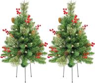 homekaren 30-inch prelit christmas tree set - pathway & porch decoration with led battery operated lights for outdoor xmas decor - entrance, driveway, yard, garden - red berries & pine cones логотип