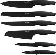 hecef black oxide knife set: 6 rust-proof blades with protective sheath - scratch resistant & non-stick coating - premium stainless steel kitchen knives logo