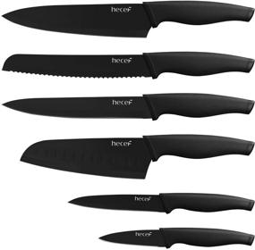 img 4 attached to Hecef Black Oxide Knife Set: 6 Rust-Proof Blades with Protective Sheath - Scratch Resistant & Non-Stick Coating - Premium Stainless Steel Kitchen Knives