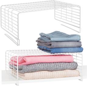 img 4 attached to 🗄️ mDesign Metal Closet Organizer Shelf Divider - 2 Tier Storage Separator for Bedroom, Bathroom, Entryway, Hallway, Kitchen Pantry, Office - Easy Install, 2 Pack - White