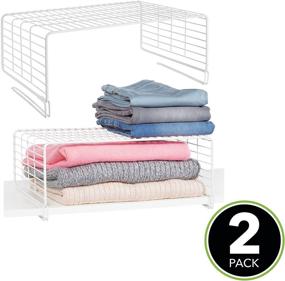 img 3 attached to 🗄️ mDesign Metal Closet Organizer Shelf Divider - 2 Tier Storage Separator for Bedroom, Bathroom, Entryway, Hallway, Kitchen Pantry, Office - Easy Install, 2 Pack - White