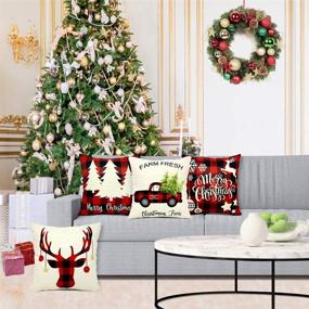 img 2 attached to 🎄 Set of 4 EZIGO Christmas Pillow Covers in 18x18 Inches - Red and Black Plaid Cotton Linen Throw Pillow Covers for Living Room Sofa Home Decor - Farmhouse Christmas Decorations - Xmas Gifts