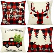 🎄 set of 4 ezigo christmas pillow covers in 18x18 inches - red and black plaid cotton linen throw pillow covers for living room sofa home decor - farmhouse christmas decorations - xmas gifts logo