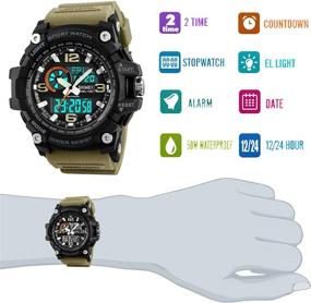 img 1 attached to Waterproof Military Multifunction Stopwatch Watch Khaki