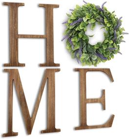 img 4 attached to Декоративная настенная табличка «Rustic Wood Home Letters Wall Decor с венком из эвкалипта - VIEIFN Фермерский стиль декора для гостиной или прихожей, подарок на новоселье в коричневом цвете.