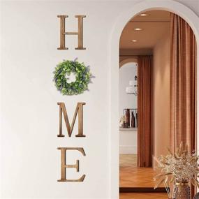 img 3 attached to Декоративная настенная табличка «Rustic Wood Home Letters Wall Decor с венком из эвкалипта - VIEIFN Фермерский стиль декора для гостиной или прихожей, подарок на новоселье в коричневом цвете.