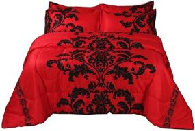 img 4 attached to Boho Paisley Black Flower Comforter Set - Soft Microfiber, Red Queen, Modern Luxury Design - All Season Hotel Style Comforter Set with Pillow Cases