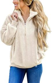 img 3 attached to 🧥 MEROKEETY Women's Stylish Zipper Sherpa Pile Pullover Tops for Cozy Comfort