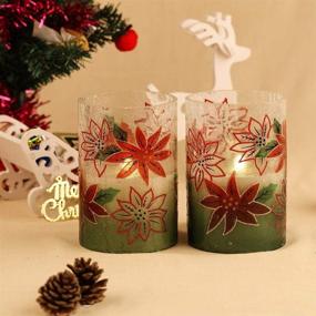 img 3 attached to 🕯️ Set of 2 Red Crackle Glass LED Candles (D4”x H6”) - Real Wax Pillar Flameless Candles in Gradient Christmas Poinsettia Glass Candle Holder - Battery Operated Flameless LED Candle with Timer for Home Decor