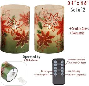 img 1 attached to 🕯️ Set of 2 Red Crackle Glass LED Candles (D4”x H6”) - Real Wax Pillar Flameless Candles in Gradient Christmas Poinsettia Glass Candle Holder - Battery Operated Flameless LED Candle with Timer for Home Decor