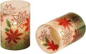 img 2 attached to 🕯️ Set of 2 Red Crackle Glass LED Candles (D4”x H6”) - Real Wax Pillar Flameless Candles in Gradient Christmas Poinsettia Glass Candle Holder - Battery Operated Flameless LED Candle with Timer for Home Decor