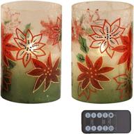 🕯️ set of 2 red crackle glass led candles (d4”x h6”) - real wax pillar flameless candles in gradient christmas poinsettia glass candle holder - battery operated flameless led candle with timer for home decor логотип