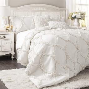 img 4 attached to 🌸 Lush Decor Comforter Ruffled 3 Piece Set with Pillow Shams - Full Queen Size - Elegant White Design