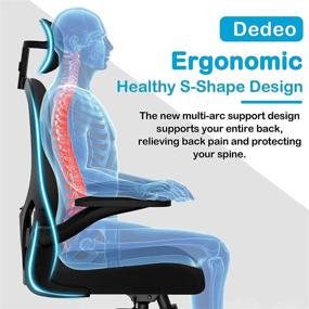 img 3 attached to Dedeo Ergonomic Office Chair - High Back Mesh Desk Chair | Adjustable Headrest | Rolling Swivel Home Office Desk Chair with Flip-Up Armrest | Tilt Function | Lumbar Support | Comfy Thick Seat Cushion