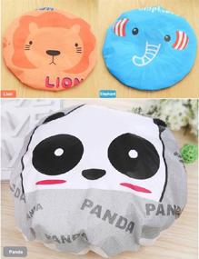 img 3 attached to 🛀 Ixiaopet Cute Cartoon Waterproof Elastic Shower Cap Set for Women, Girls, and Kids - Pack of 3 (Panda Elephant Lion)