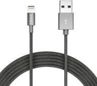 🔌 кабель crave premium из нейлона с оплеткой - сертифицированный apple mfi кабель lightning to usb, 4 ft - сланец логотип