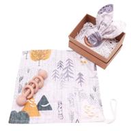 🐰 dilimi baby lovey security blanket with wooden rattle and bunny ear ring - montessori gift set for newborns, perfect shower gift in forest theme logo