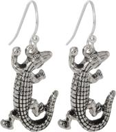 🐊 stylish silver tone alligator dangling fish hook earrings for trendy fashionistas! logo