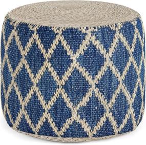 img 3 attached to 🪑 SimpliHome Edgeley Round Pouf, Footstool, Classic Blue Upholstery with Natural Woven Braided Jute and Cotton, Ideal for Living Room, Bedroom, and Kids Room, Boho, Contemporary, Modern