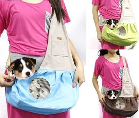 img 1 attached to 🐾 Наручная сумка для переноски домашних животных с регулируемым плечевым ремнем и дышащей сетчатой конструкцией - идеально для собак, кошек и щенков.