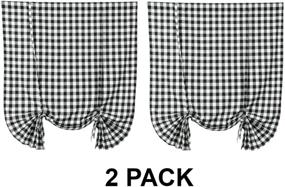 img 3 attached to Farmhouse Style Buffalo Check Plaid Tie Up Shades for Kitchen: 2 Pack Gingham Rod Pocket Window Curtains - 42x63 Inches - White and Black