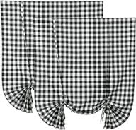 farmhouse style buffalo check plaid tie up shades for kitchen: 2 pack gingham rod pocket window curtains - 42x63 inches - white and black logo