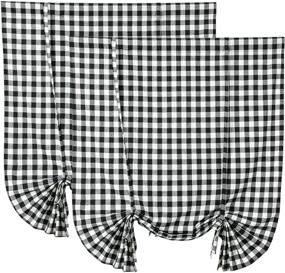 img 4 attached to Farmhouse Style Buffalo Check Plaid Tie Up Shades for Kitchen: 2 Pack Gingham Rod Pocket Window Curtains - 42x63 Inches - White and Black