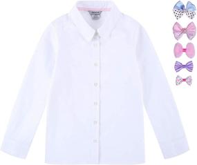img 4 attached to 👚 Стильная школьная форма Bienzoe для девочек, длинный рукав, с бабочкой, для добавления элегантности.
