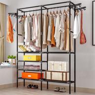 versatile and sturdy: moamun metal garment rack with top rod and lower storage shelves - perfect for home, bedroom, laundry - free standing clothing hanger (black) логотип