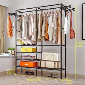 img 3 attached to Versatile and Sturdy: MOAMUN Metal Garment Rack with Top Rod and Lower Storage Shelves - Perfect for Home, Bedroom, Laundry - Free Standing Clothing Hanger (Black)