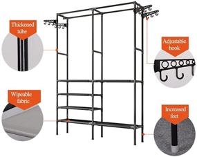 img 2 attached to Versatile and Sturdy: MOAMUN Metal Garment Rack with Top Rod and Lower Storage Shelves - Perfect for Home, Bedroom, Laundry - Free Standing Clothing Hanger (Black)