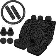 🚗 goyentu grey black leopard print car seat covers font rear set steering wheel cushion + seat belt protectors + cup holder coasters + auto keychains washable, universally fit for most vehicles, trucks, sedans logo