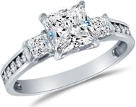 💍 stunning 925 sterling silver cz cubic zirconia engagement ring - princess cut solitaire with round side stones (1.75cttw., 1.5ct. center) - various sizes 4 to 10 &amp; includes velvet ring box logo