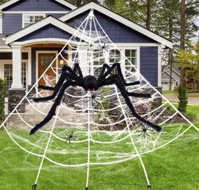 img 4 attached to 🕷️ 200" Spider Web Halloween Decorations: Outdoor & Indoor + 59" Huge Big Large Giant Spider, Fake Spider, & Stretch Cobweb + Triangular Haunted Cute Creepy Cheap Lawn Yard Home Costumes Party Scary House Decor