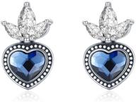 stunning love heart stud earrings in sterling silver with blue cubic zirconia | perfect birthday jewelry gift for women and girls | includes gift box logo