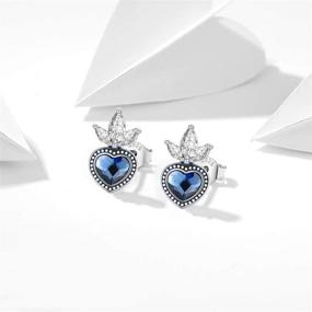 img 3 attached to Stunning Love Heart Stud Earrings in Sterling Silver with Blue Cubic Zirconia | Perfect Birthday Jewelry Gift for Women and Girls | Includes Gift Box