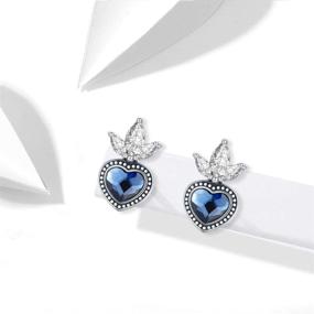 img 2 attached to Stunning Love Heart Stud Earrings in Sterling Silver with Blue Cubic Zirconia | Perfect Birthday Jewelry Gift for Women and Girls | Includes Gift Box